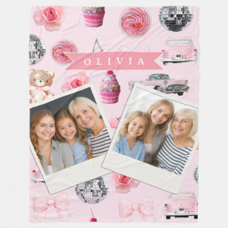 Cobertor De Velo Personalized Pink Coquette Retro Cute Teddy Bear