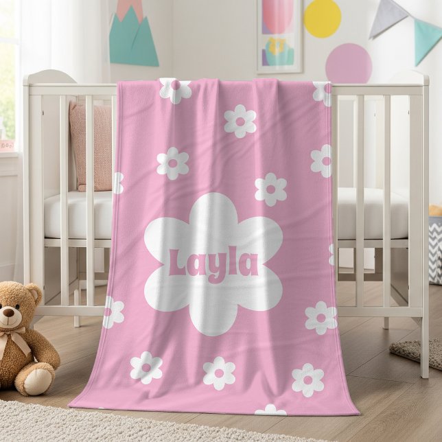 Cobertor De Velo Personalized Pink Daisy Name Fleece Blanket (Criador carregado)
