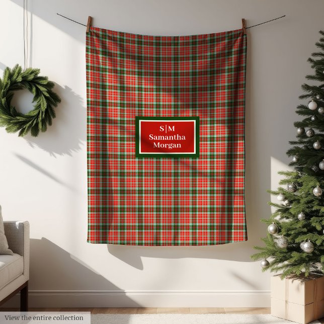 Cobertor De Velo Personalized Plaid Blanket Chic Red Green Xmas (Personalized Plaid Blanket Chic Red Green Christmas)