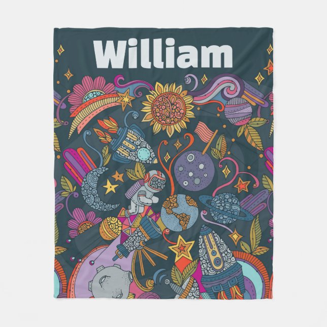 Cobertor De Velo Personalized Space Name Poster for Kids  (Frente)