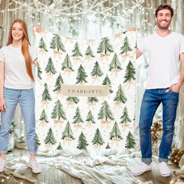 Cobertor De Velo Personalized Watercolor Christmas Tree Blanket