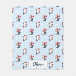 Cobertor De Velo Personalized Winter Penguin Boys Fleece Blanket