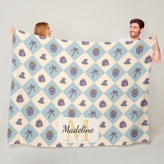 Cobertor De Velo Personalized Wizard School Blue Monogram Name (In Situ)