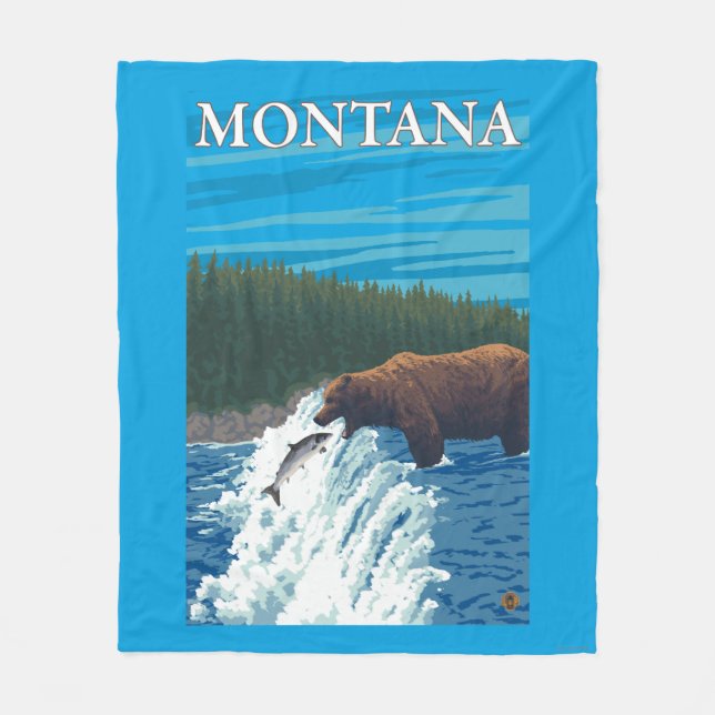Cobertor De Velo Pesca do urso no rio - Montana (Frente)