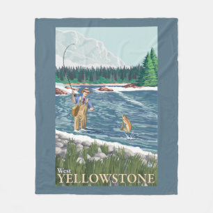 Cobertor De Velo Pescador da mosca - Yellowstone ocidental, Montana