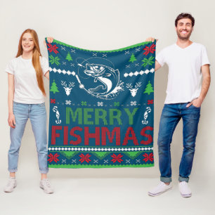 Cobertor De Velo PESCANDO Peixe de Roupa de Natal Feio, Feliz Fi