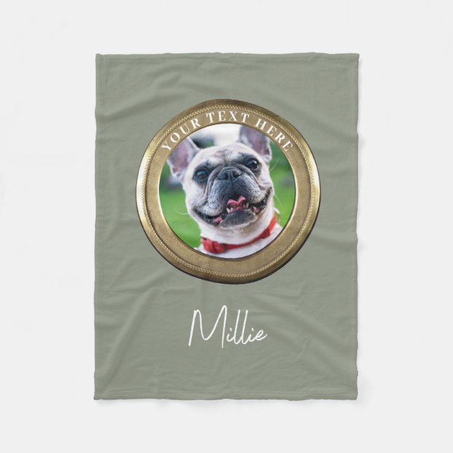 Cobertor De Velo Pet 2 Personalizado Verde de Folha de Foto e Texto (Frente)