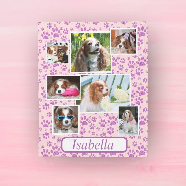 Cobertor De Velo Pet Memorial Purple Glitter Paw Prints (Criador carregado)