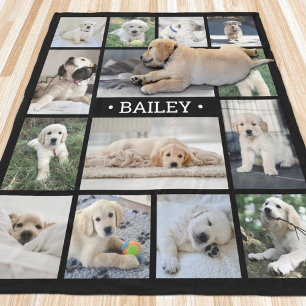 Cobertor De Velo Pet Photo Collage Name Black Modern Unin Dog