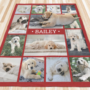 Cobertor De Velo Pet Photo Collage Name Red Modern Cute Exclusivo