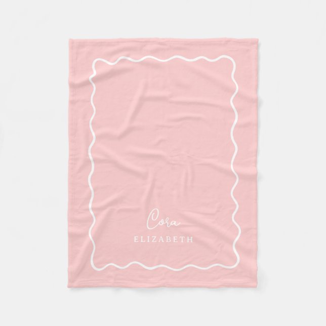 Cobertor De Velo Petal Pink Wavy Border Monogrammed (Frente)