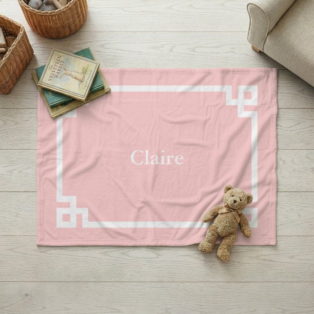 Cobertor De Velo Pétala Rosa e Branco Monograma Chave Grega (Criador carregado)
