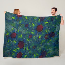 Cobertor De Velo pétalas virtuais azuis, folhas e hexágono vermelho