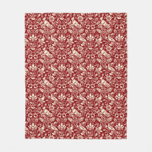 Cobertor De Velo Pheasant and Hare Patterno, Deep Red and Cream