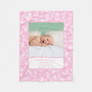 Cobertor De Velo Photo Birth Stats Pink White Gift for Baby Girl