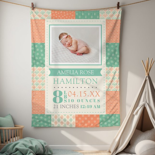 Cobertor De Velo Photo Stats Baby (Quilt Custom Birth Stats Photo Baby Fleece Blanket)