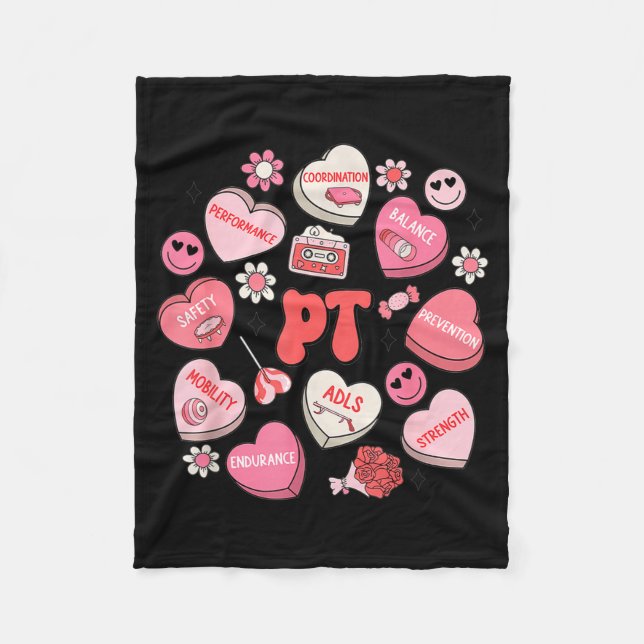 Cobertor De Velo Physical Therapy Groovy Valentine's Day Heart Cand (Frente)