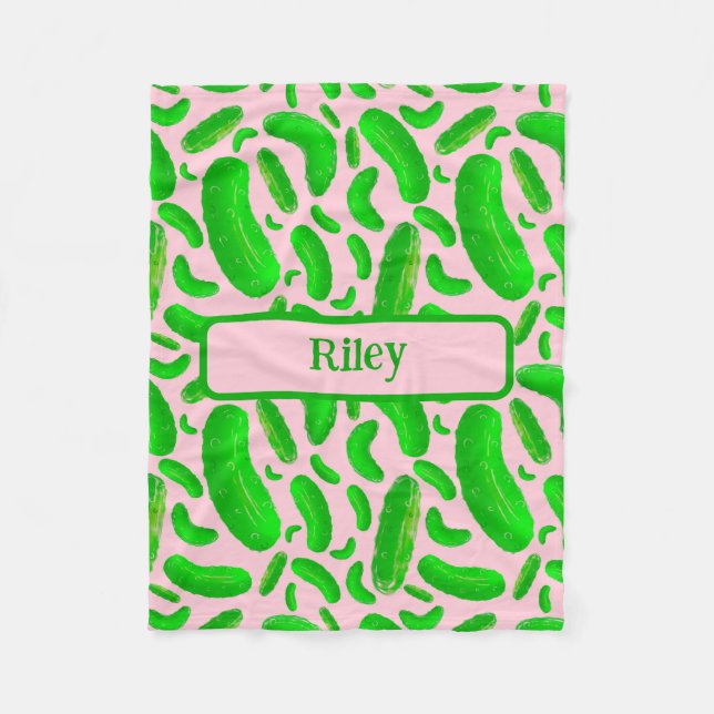 Cobertor De Velo Picles Verdes no Fundo Rosa Suave (Frente)