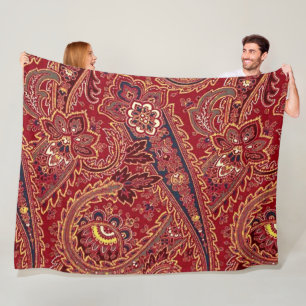 Cobertor De Velo Pinagem vermelha, preta e branca Paisley Floral