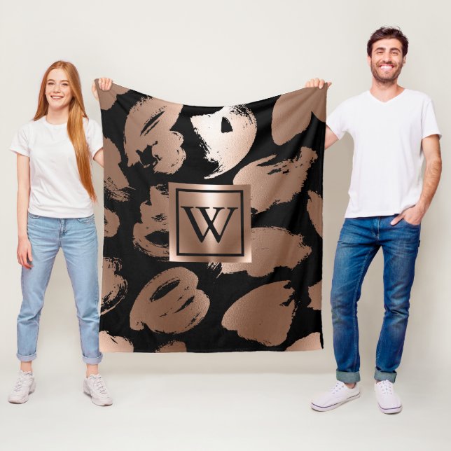 Cobertor De Velo Pincel Abstrato preto e Rosa Dourado (In Situ)