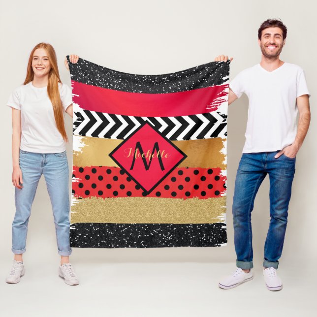 Cobertor De Velo Pincel Dourado Vermelho Preto Escovo Monograma (In Situ)