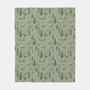 Cobertor De Velo Pine Deer Lake Life - Sage Green Woodland Standard