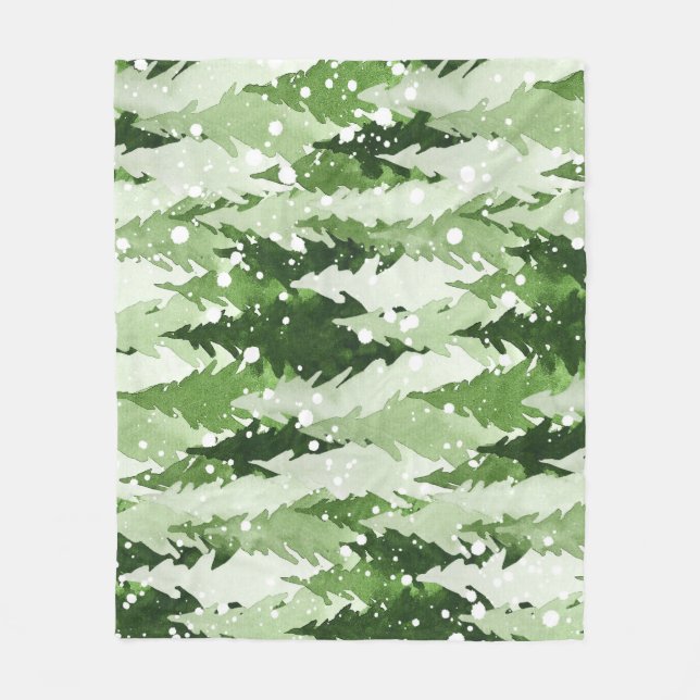 Cobertor De Velo Pine Trees Snow: Natal Com Aquarela. (Frente)