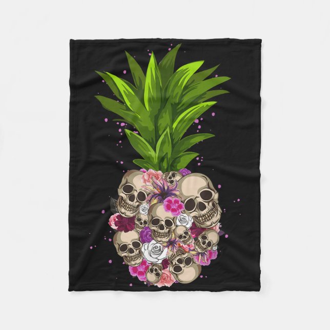 Cobertor De Velo Pineapple Skull Funny Aloha Beaches Havaí (Frente)