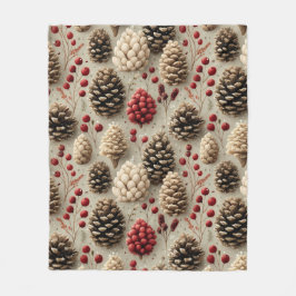 Cobertor De Velo Pinecones e Berries Vermelhos
