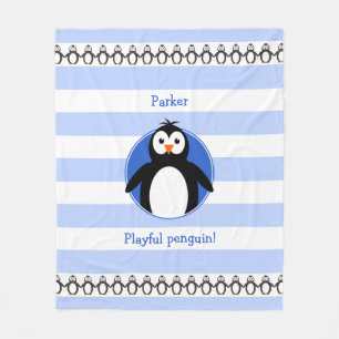 Cobertor De Velo Pinguim adiciona nome listras brancas azuis