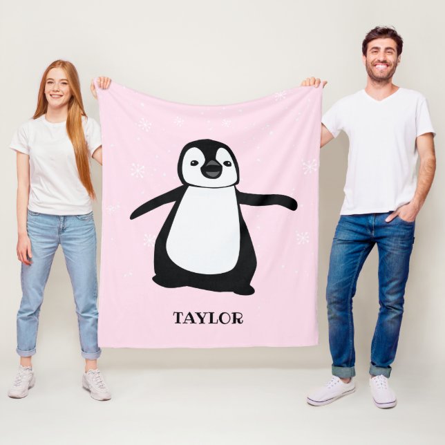 Cobertor De Velo Pinguim-bebê fofo rosa personalizado (In Situ)