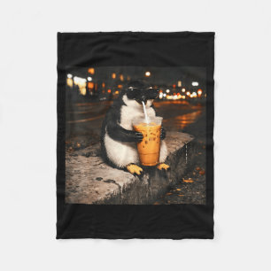 Cobertor De Velo Pinguim bebendo café gelado meme engraçado de anim