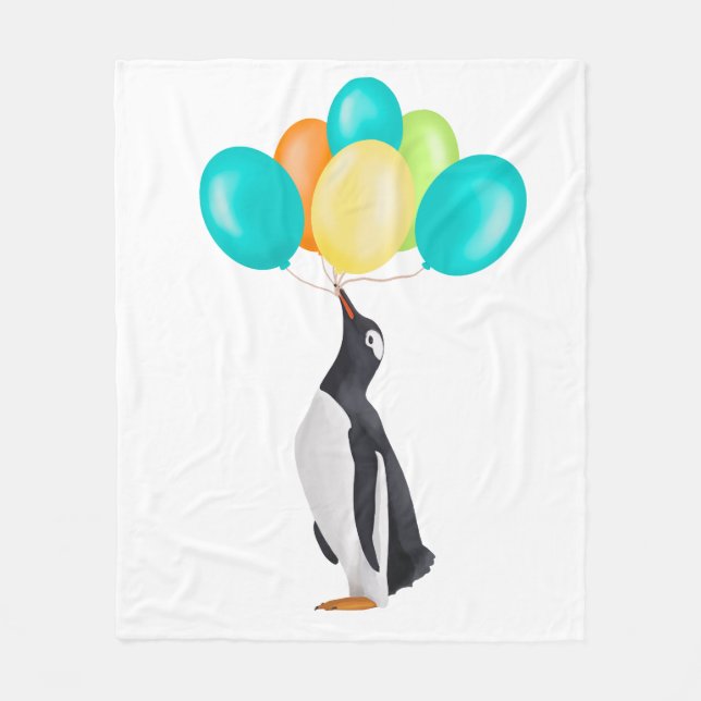 Cobertor De Velo Pinguim com balões coloridos (Frente)