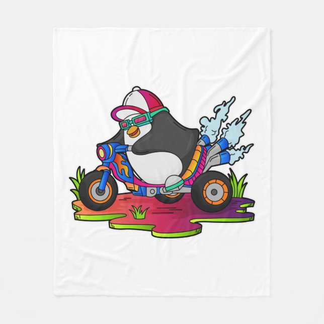 Cobertor De Velo Pinguim como Biker com motocicleta (Frente)