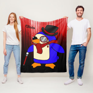 Cobertor De Velo Pinguim-de-cartoon branco vermelho e preto