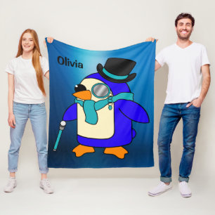 Cobertor De Velo Pinguim de desenho animado bonito azul congelado