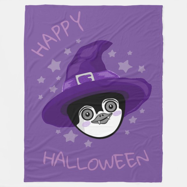 Cobertor De Velo Pinguim de Halloween Bruxo (Frente)