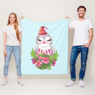 Cobertor De Velo Pinguim de Natal bonito em Santa Hat