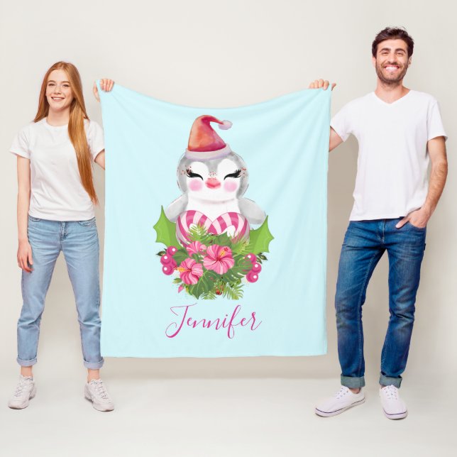 Cobertor De Velo Pinguim de Natal bonito em Santa Hat (In Situ)