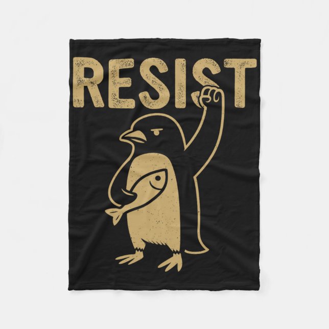 Cobertor De Velo Pinguim Engraçado Resiste Pinguins em Protesto Con (Frente)