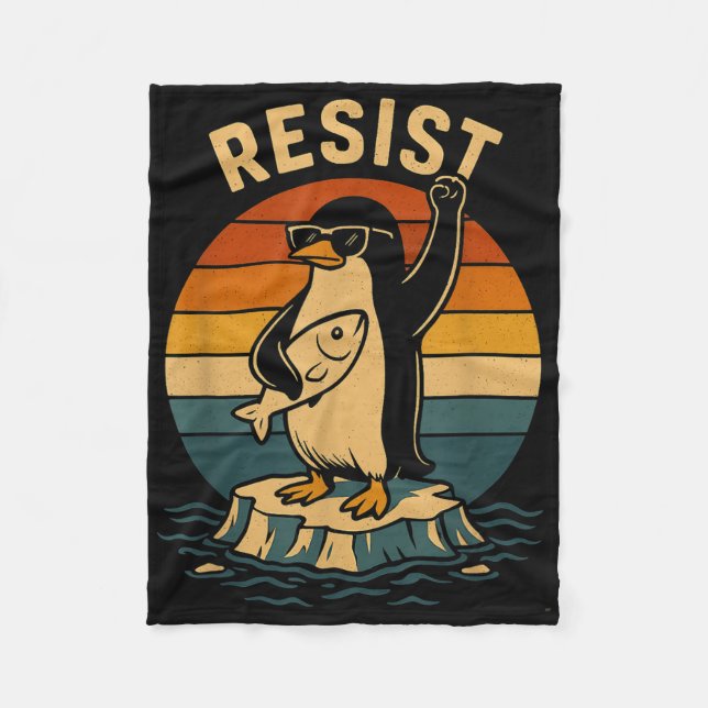Cobertor De Velo Pinguim Engraçado Resiste Pinguins em Protesto Con (Frente)