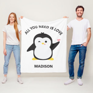 Cobertor De Velo Pinguim fofo de nome personalizado