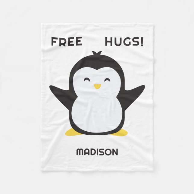 Cobertor De Velo Pinguim fofo de nome personalizado (Frente)
