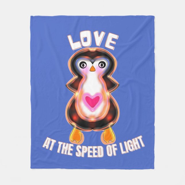 Cobertor De Velo Pinguim Presente Amor à Velocidade da Luz (Frente)
