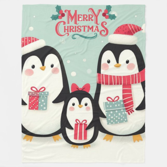 Cobertor De Velo Pinguins de neve de Natal feliz (Frente)
