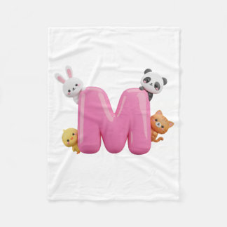 Cobertor De Velo Pink 3D Letter M Fleece Baby Blanket with Animals