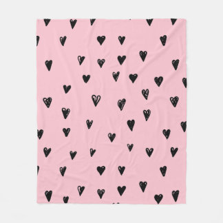 Cobertor De Velo Pink and Black Doodles Cute Heart Patterno