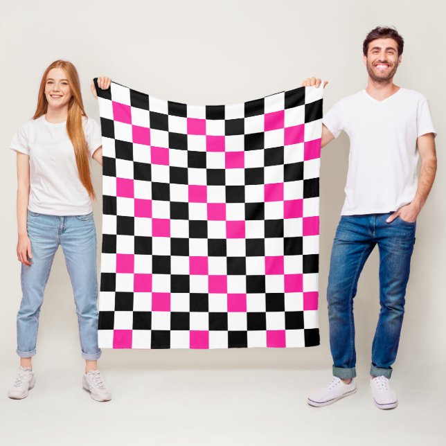 Cobertor De Velo Pink Black White Checkered Pattern Design  (In Situ)
