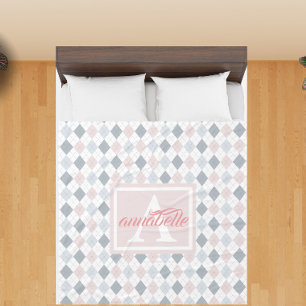 Cobertor De Velo Pink, Blue and White Personalized Fleece Blanket
