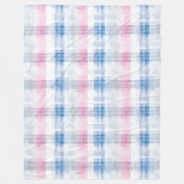 Cobertor De Velo Pink Blue White Plaid Stripes (Frente)